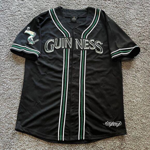 Guinness Toucan Baseball Jersey Black Embroidered Mens Size Medium Beer - Picture 1 of 8